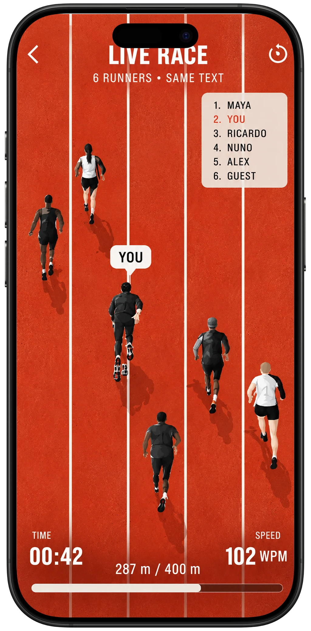 Type Like You Run live race screen